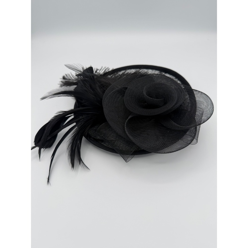 Black Floral Feather Fascinator Hat Headband Derby Wedding Gothic